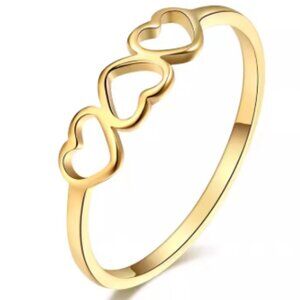 Stainless steel Love 3 heart ring. Will not tarnish.